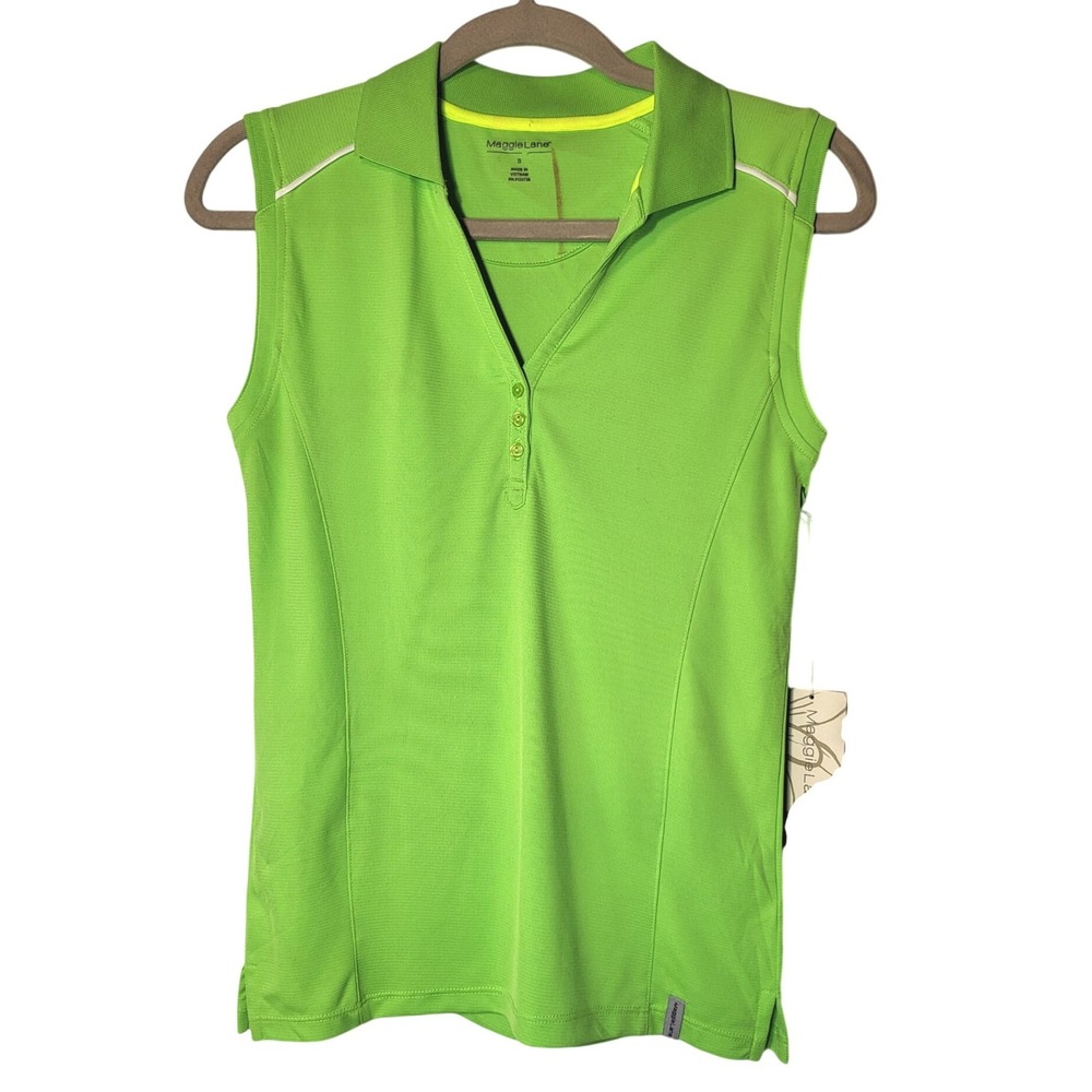 NWT Maggie Lane Womens Sleeveless Golf Polo Shirt Lime Green Size S Activewear